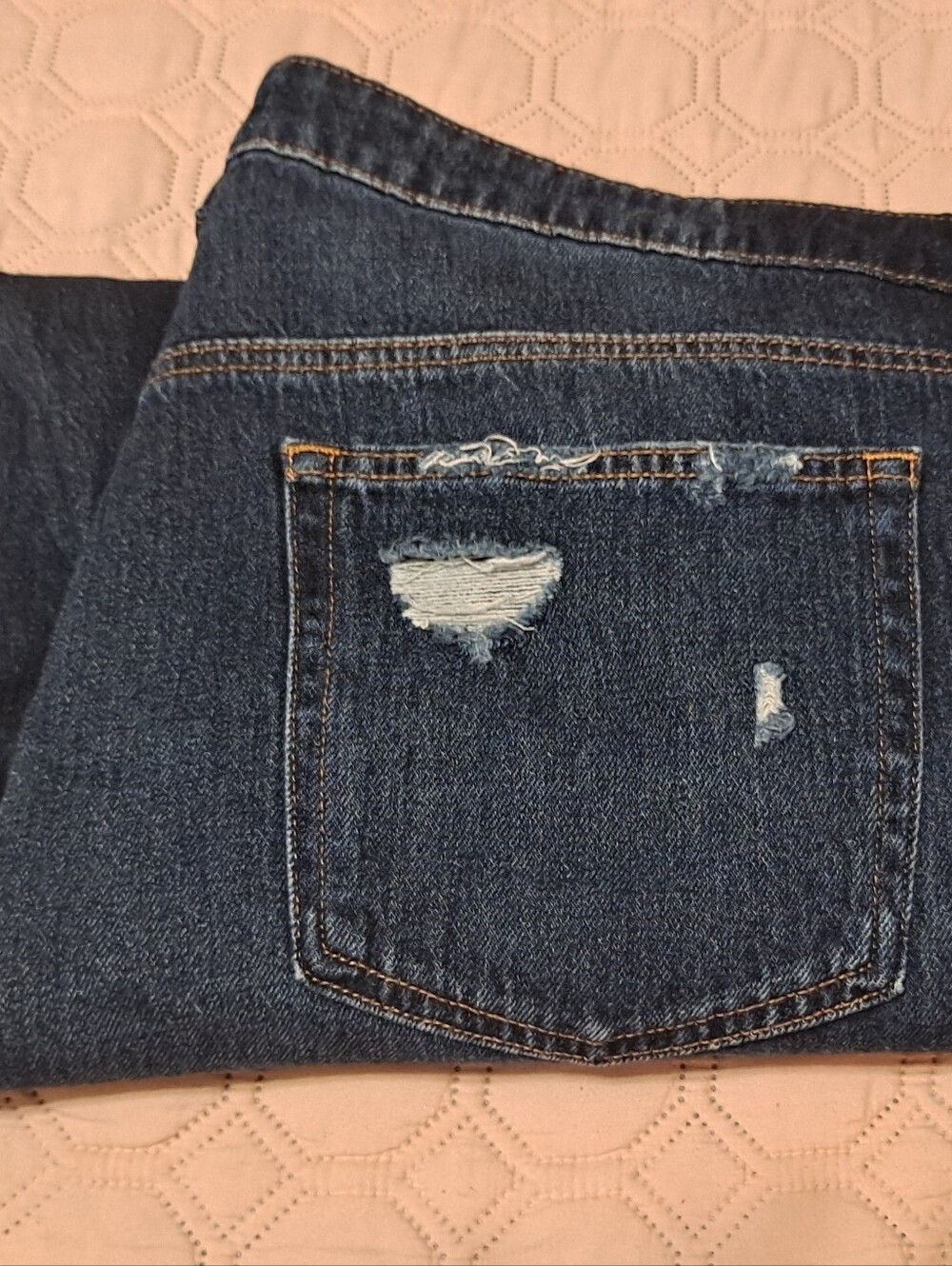 Dark Blue Distressed Denim Jeans Pocket Detail Capri Sz 24W